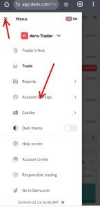 Deriv account setting