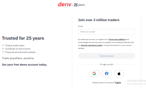 Deriv sign up page
