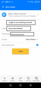 logging deriv account to mt5