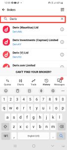 search for deriv to find the server