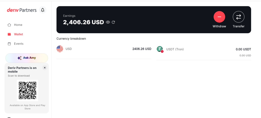 Deriv partner wallet page