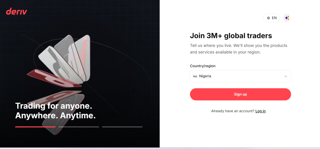 Deriv sign up page