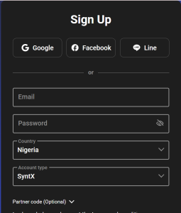 Weltrade sign-up page